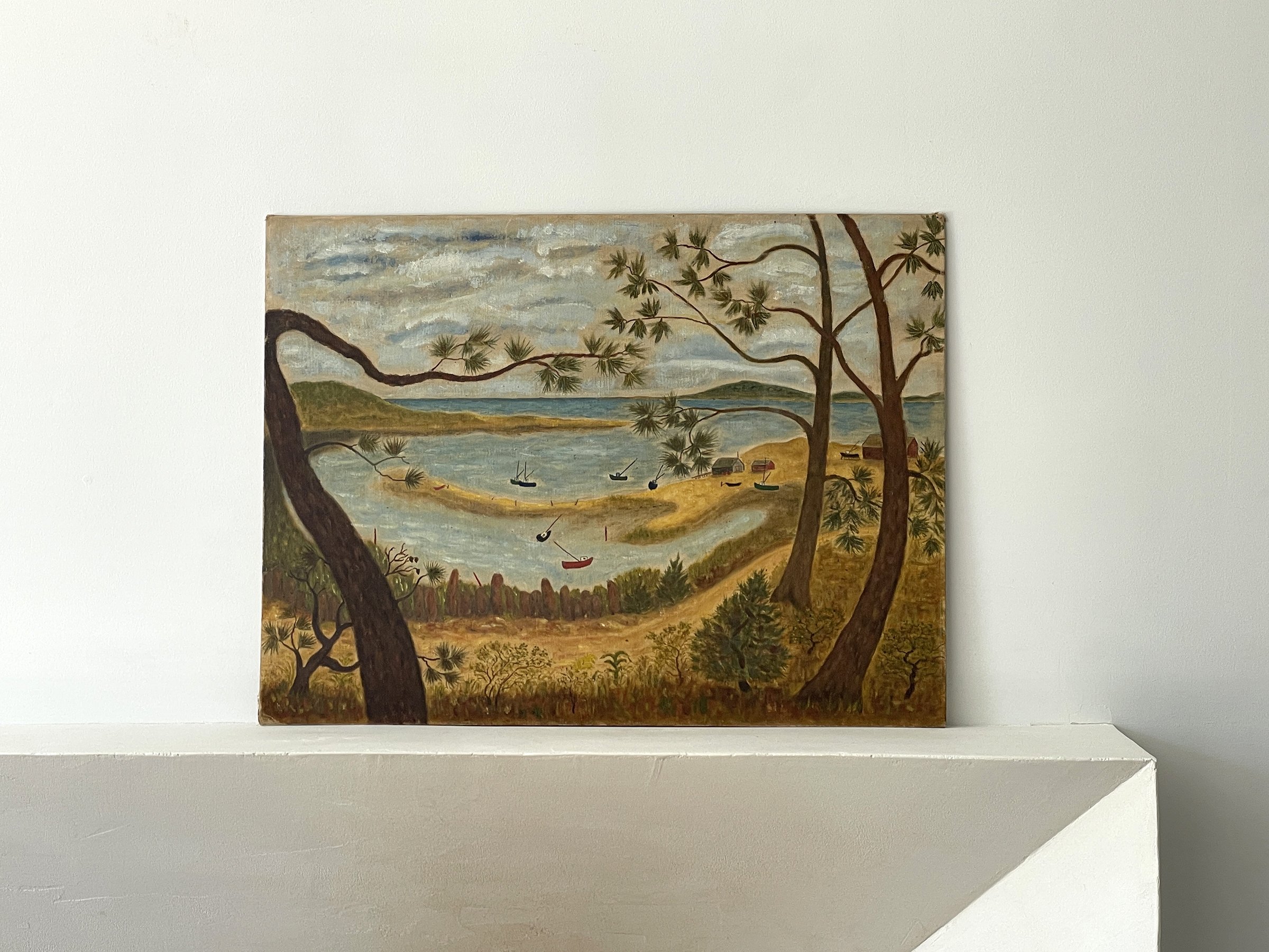 MATERI(A)NTIQUES HARBOR LANDSCAPE PAINTING.jpg
