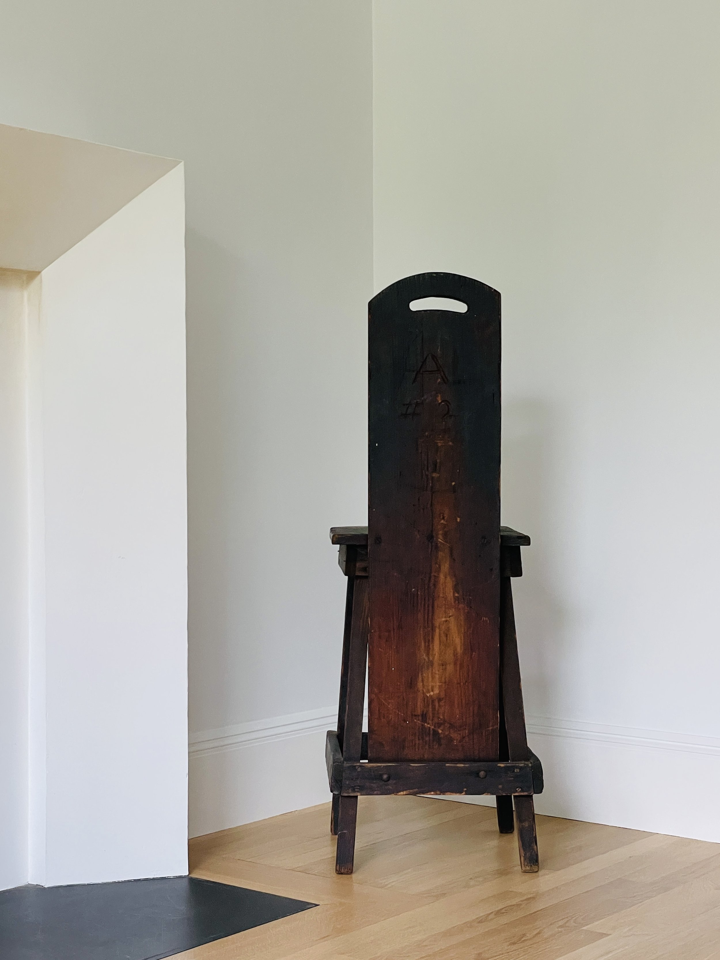 MATERI(A)NTIQUES BLACK PAINTED WOODEN STOOL WITH ROUND HANDLE(3).jpg