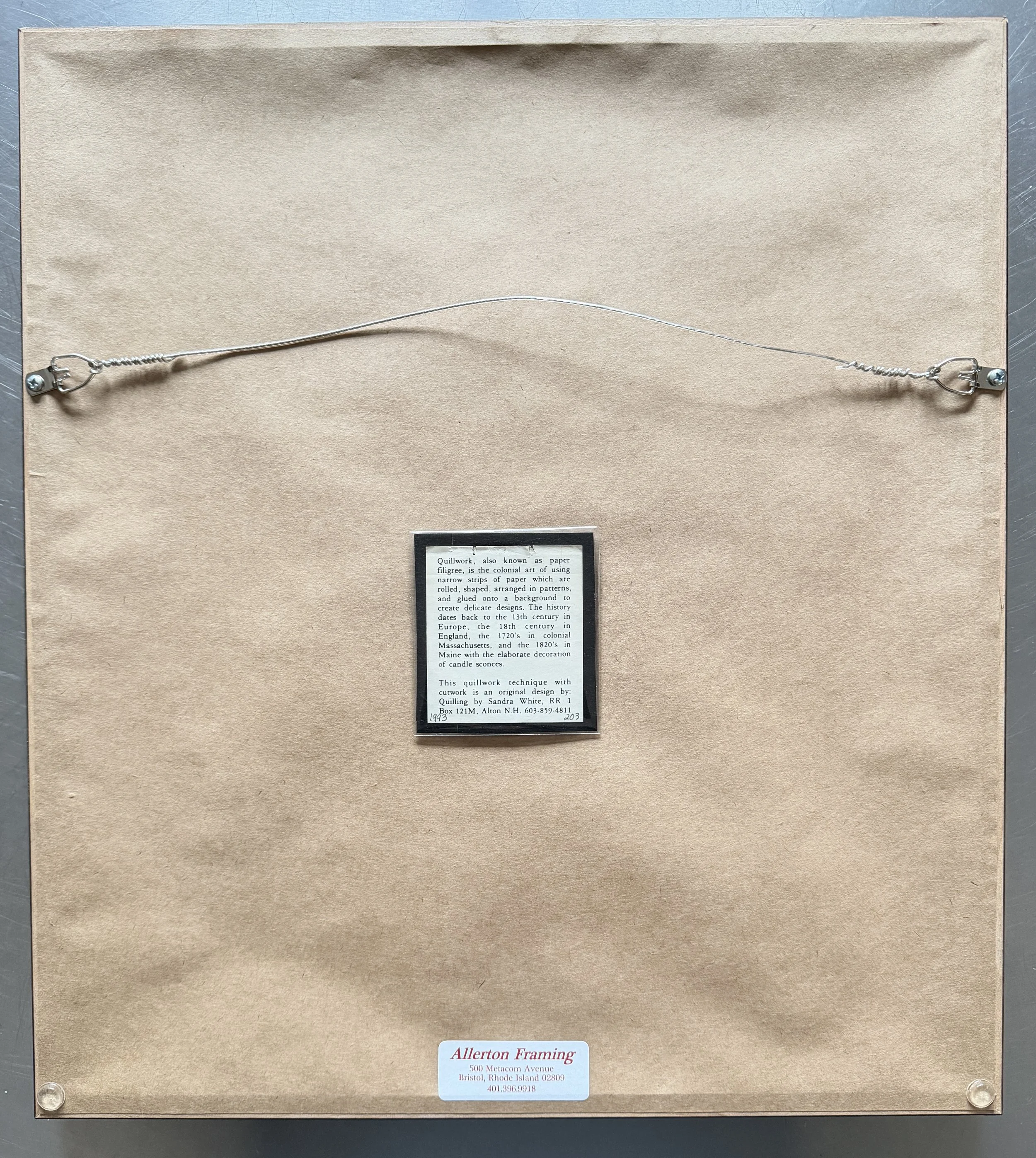 MATERI(A)NTIQUES SMALL QUILLWORK HERON WITH NEW MAT, FRAME AND GLASS 057-A(6).jpg