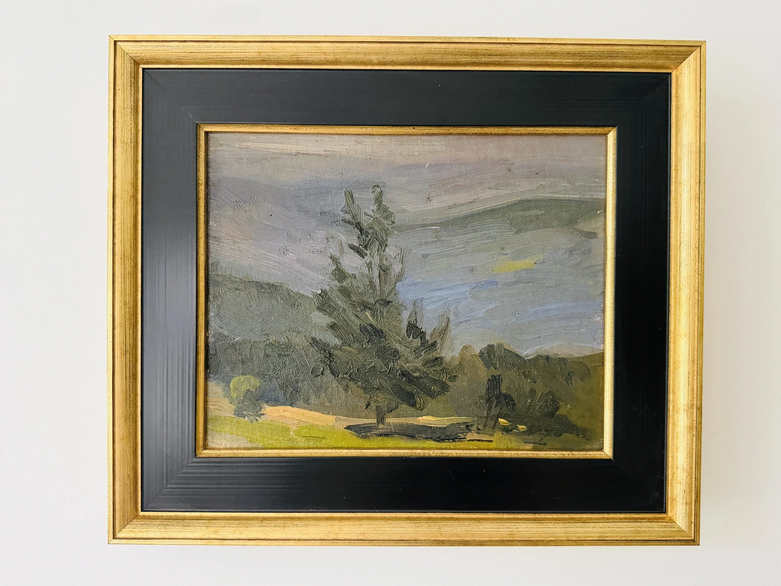 MATERI(A)NTIQUES SMALL MOODY LANDSCAPE PAINTING WITH EVERGREEN 528-A(6).jpg