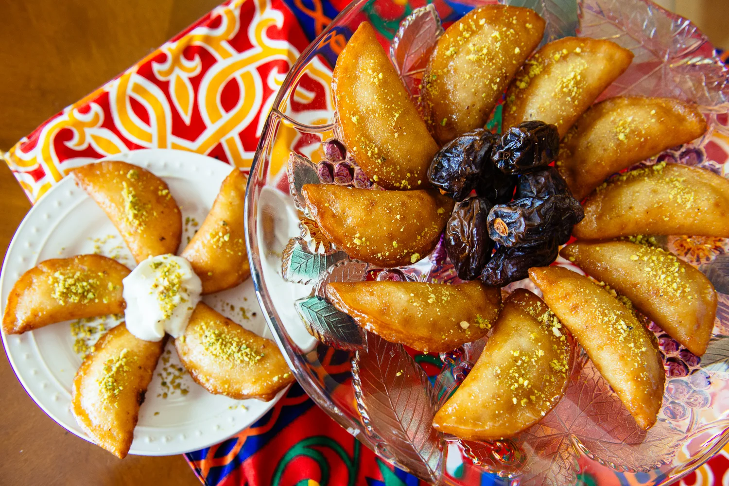 Egyptian Qatayef with Sweetened Cheese, Nuts, or Banana Filling