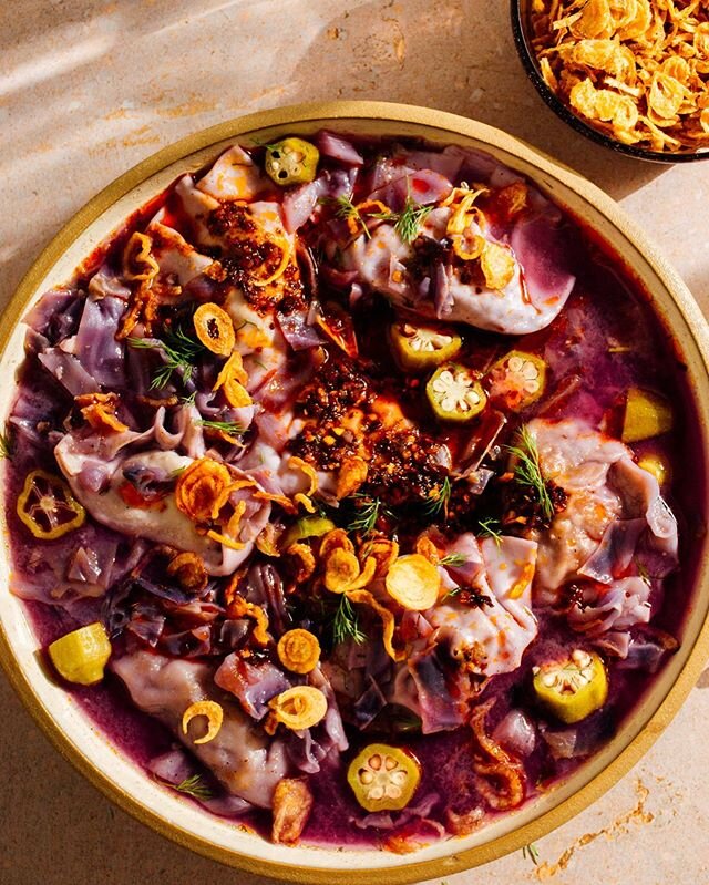 snag @mackannecheese&rsquo;s cozy new recipe for miso purple cabbage soup with frozen dumplings (and crispy shallots, chili oil, pickles &amp; herbs) via the link in our profile ✨ #theworldinapocket
