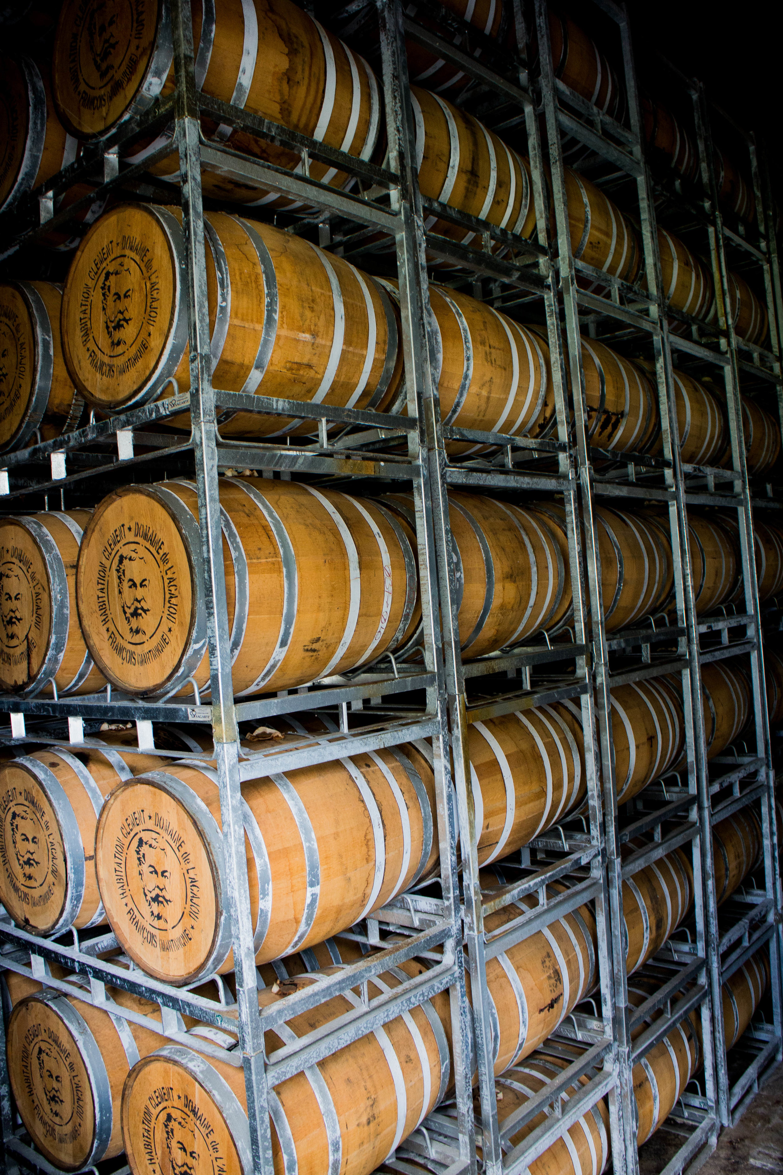 Barrels aging in a "dry" warehouse, Habitation Clément