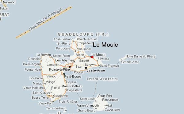 Guadeloupe map, showing La Moule 