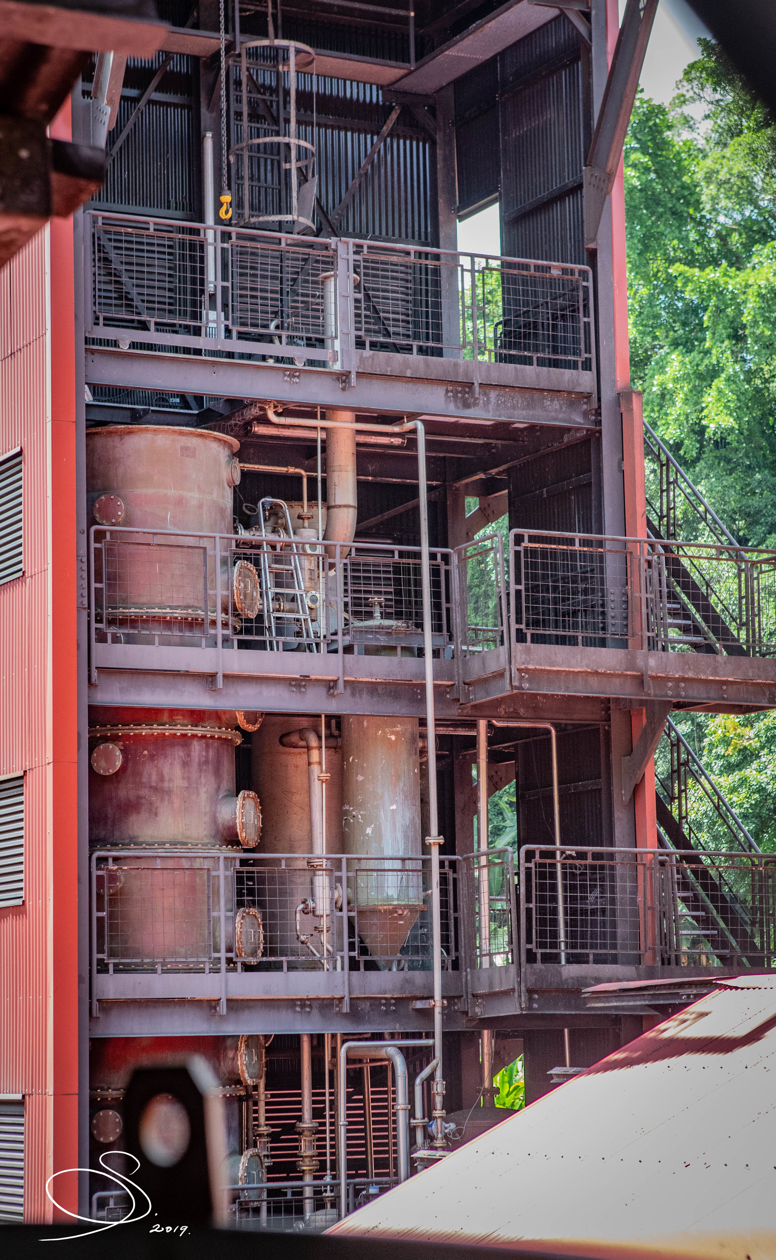 View of the stills from the fermentation area