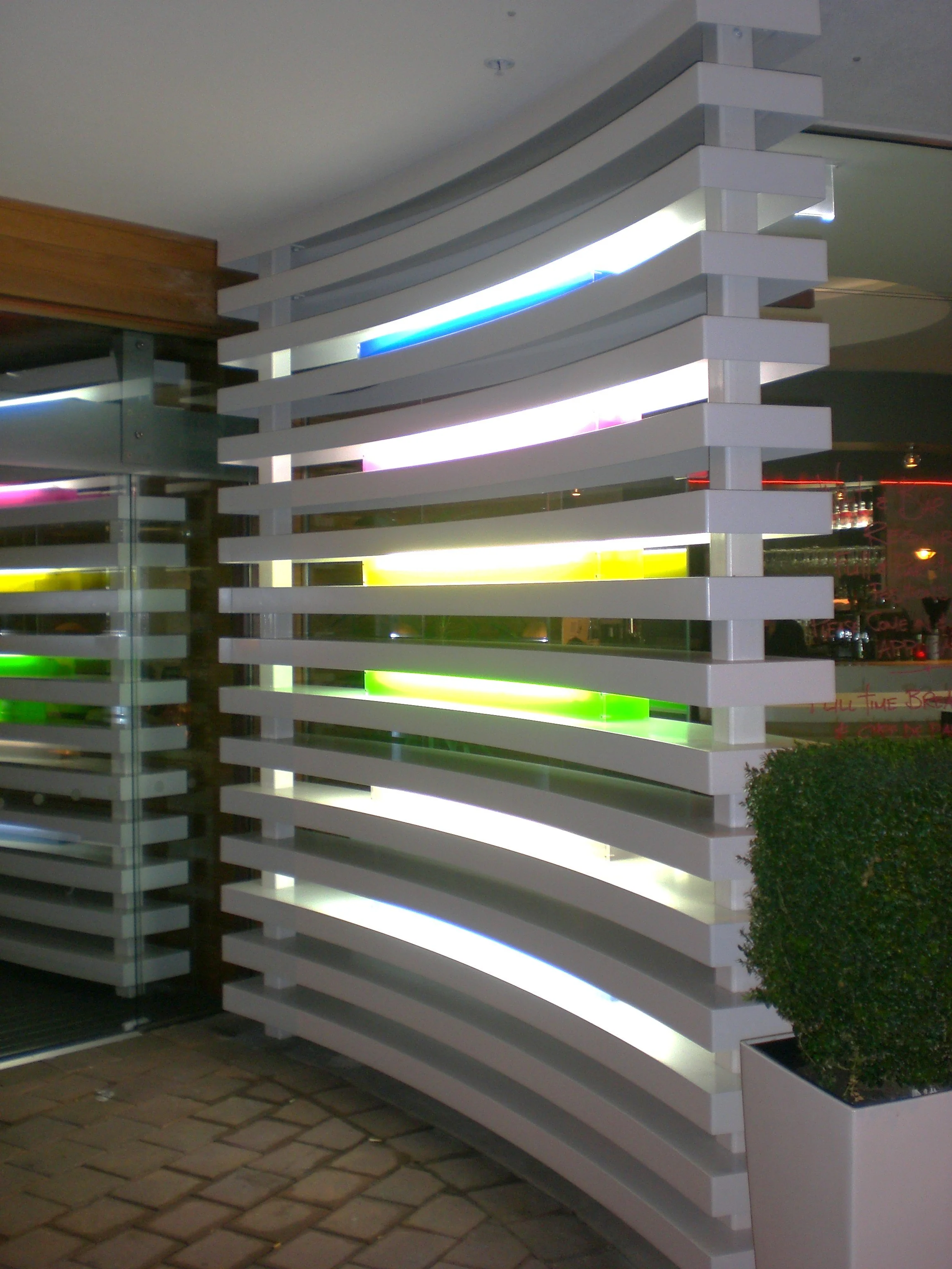 Modern style architectural metalwork on a hotel bar entrance. Working with local architects and joiners, we have fitted out many Christchurch bars and restaurants. 