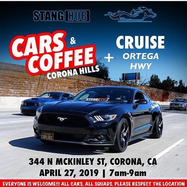 Join @stanghub @theponyaddicts for #carsandcoffeecorona and a cruise down Ortega HWY this Saturday. #mustang #stanghub #theponyaddicts #mustangwheels #mustangupholstery #mustangparts #shelby #gt350 #mustangs4life #mustangcountryinternational #carsandcoffee