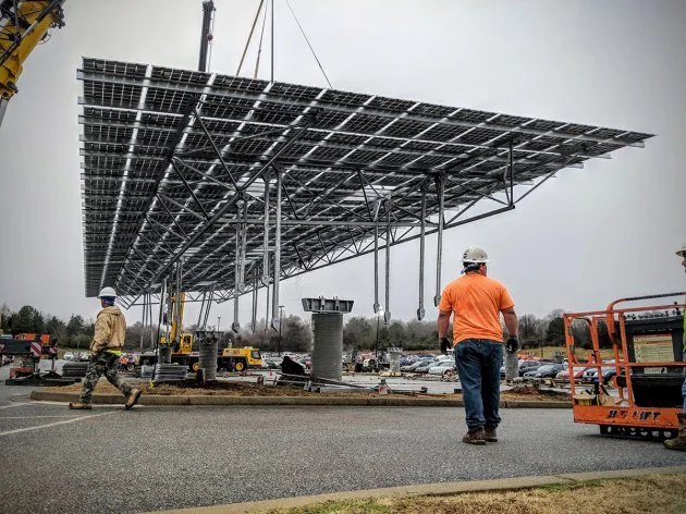 QuadPod, is a solar-panel-mounted carport that can withstand feet of snow and hurricane-strength winds. Quest Renewables, which designs the projects using technology licensed from Georgia Tech, launched commercially in 2014. It has just under $2 million in funding, including an investment from the Georgia Research Alliance Venture Fund. Source: Article on Inc.com CREDIT: Quest Renewables