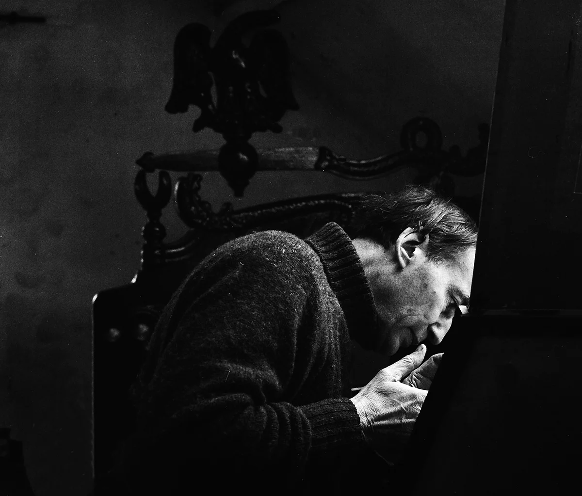 Reynolds Stone working on his Columbia Press