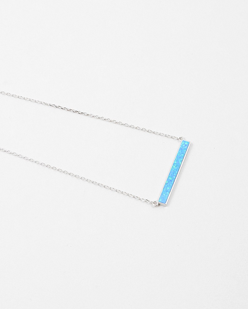 Sterling Silver Opal Bar Necklace