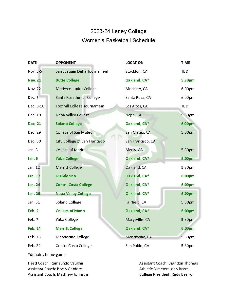 Schedule — Laney Athletics
