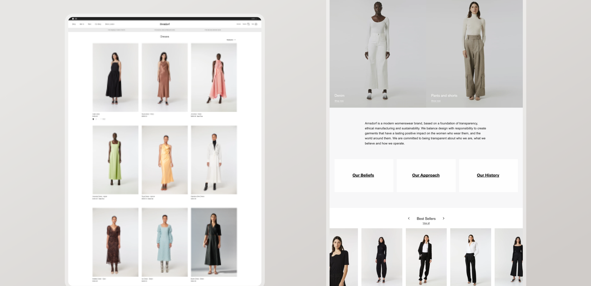 Image of pages from the Arnsdorf website. Set against a grey background