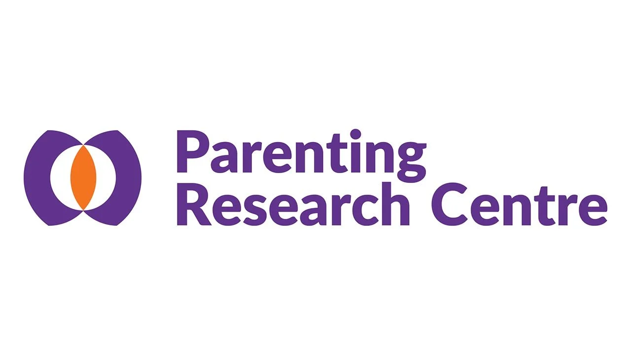 The parenting research centre logo on a white background and with a purple and orange colour palette.