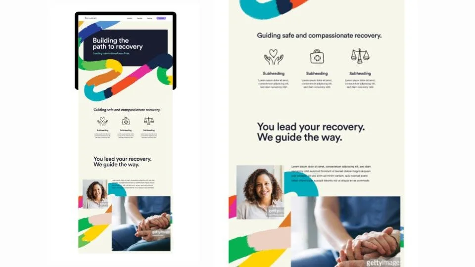Examples of Forensicare's new visual brand design on a website.