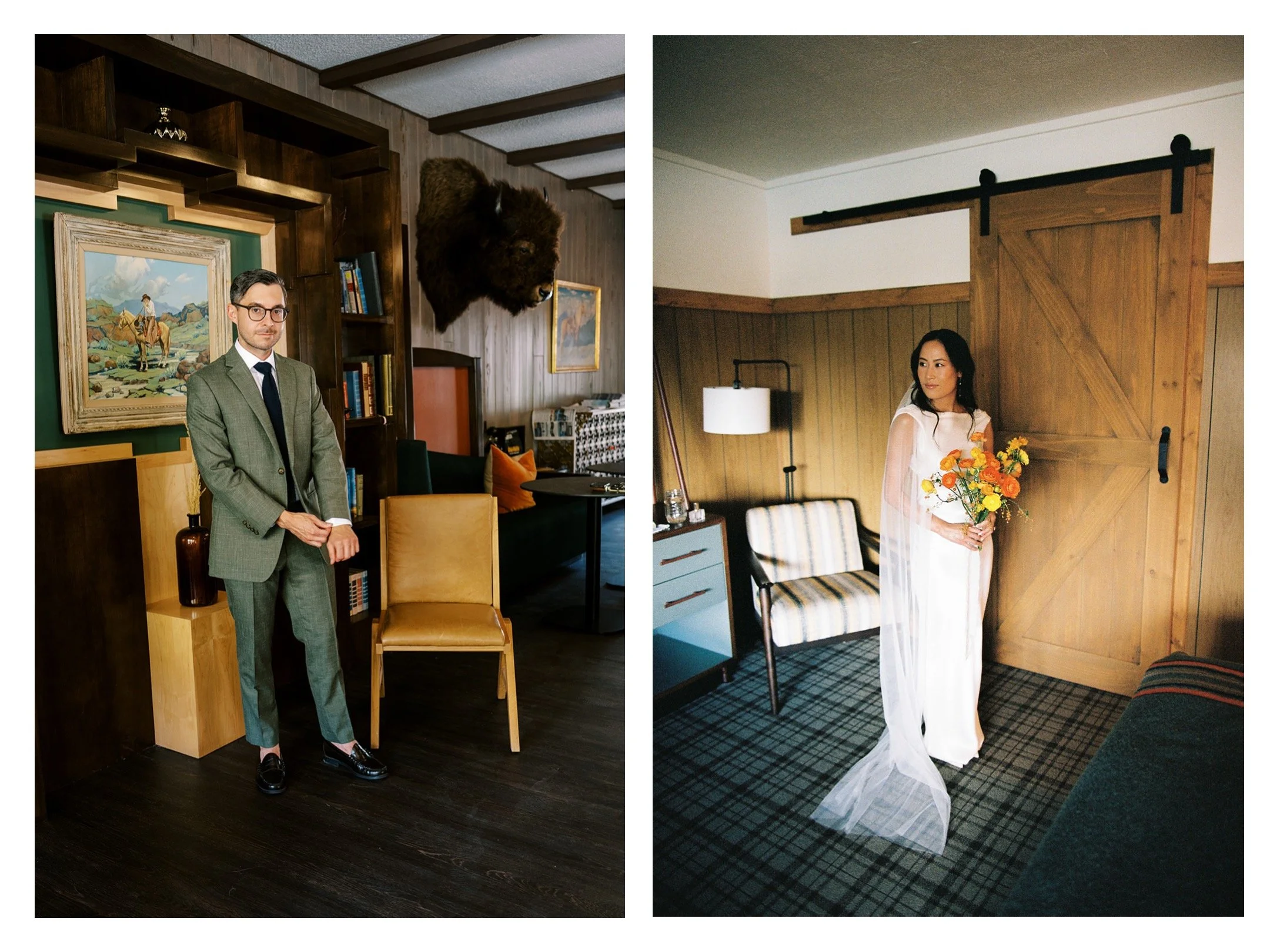 bride and groom getting ready at hotel in jackson wy for grand tetons wedding