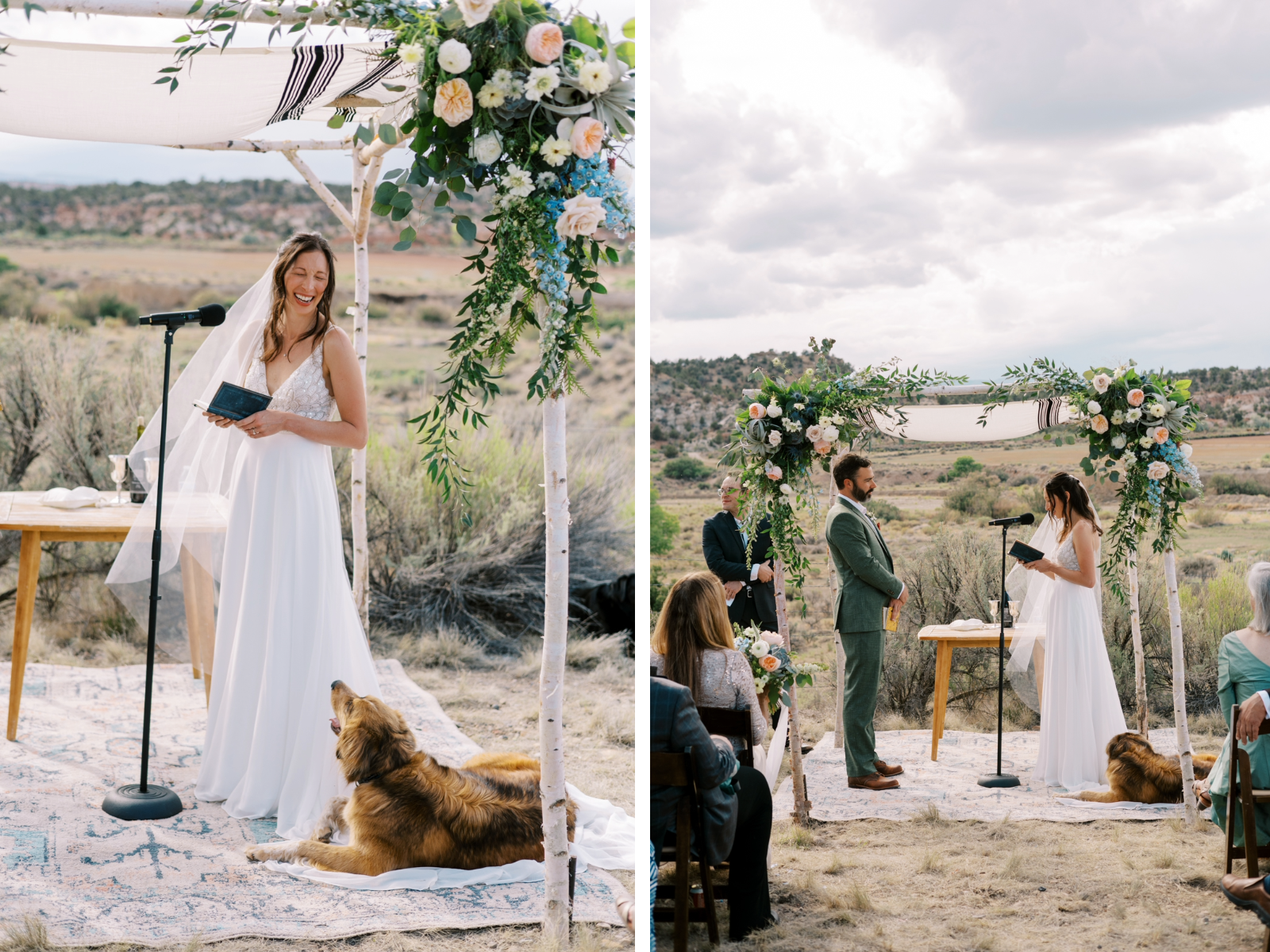 Wedding ceremony with dogs in Escalante Utah at Ofland Escalante. In Grand Staircase near Boulder, Utah