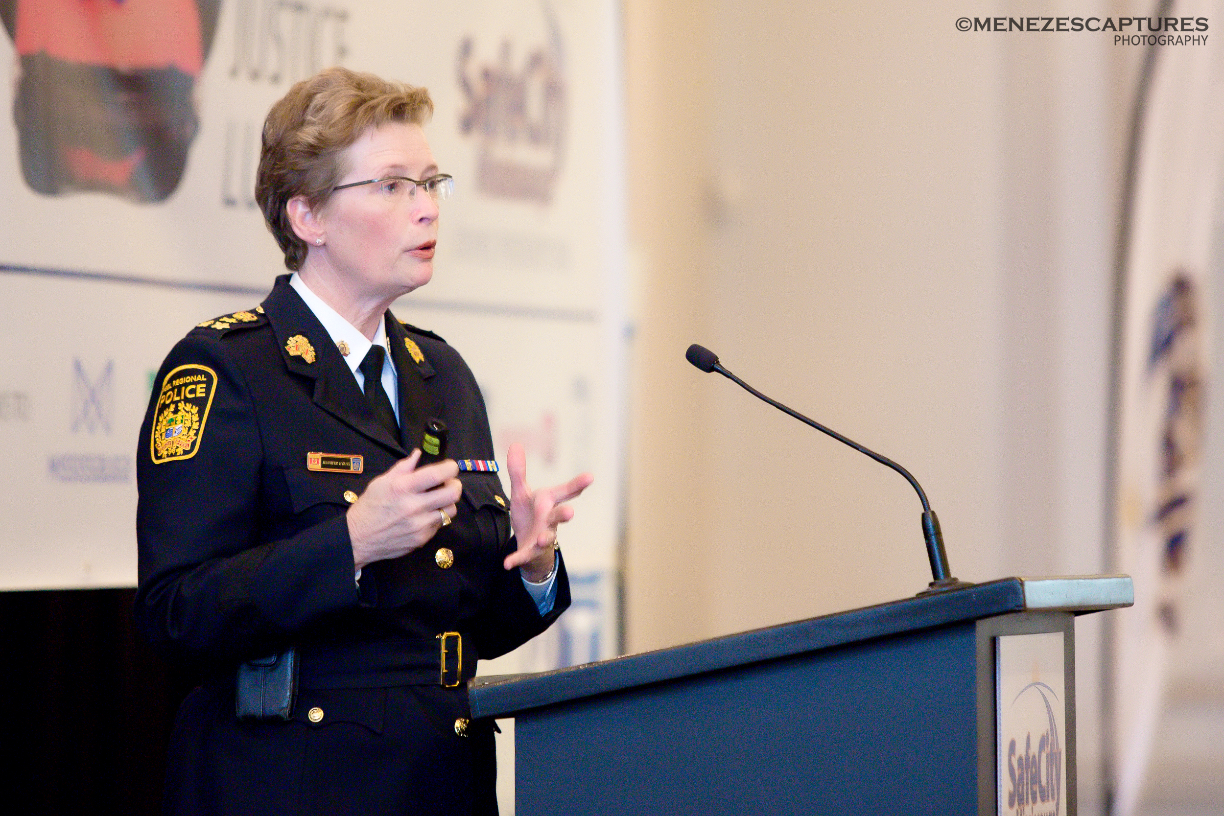 Peel Police Chief Jennifer Evans addresses guests at the 2017 Justice Luncheon, Mississauga