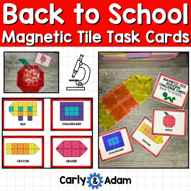 Back to School Printable Magnetic Tile Cards STEM Bins