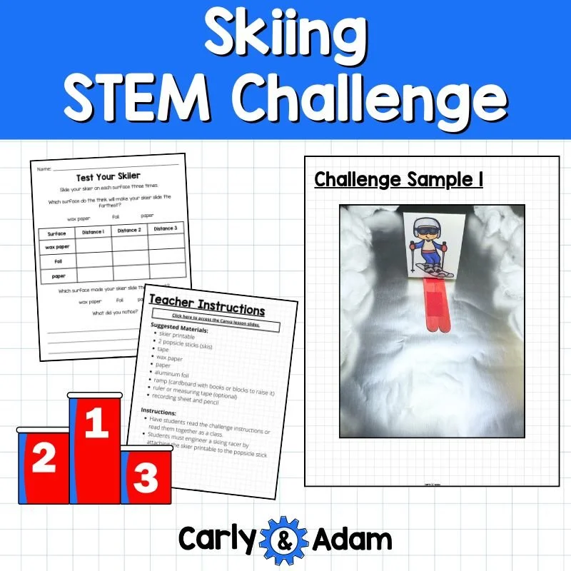 Elementary classroom Winter Olympics STEM lesson combining skiing friction experiment with Olympics timeline