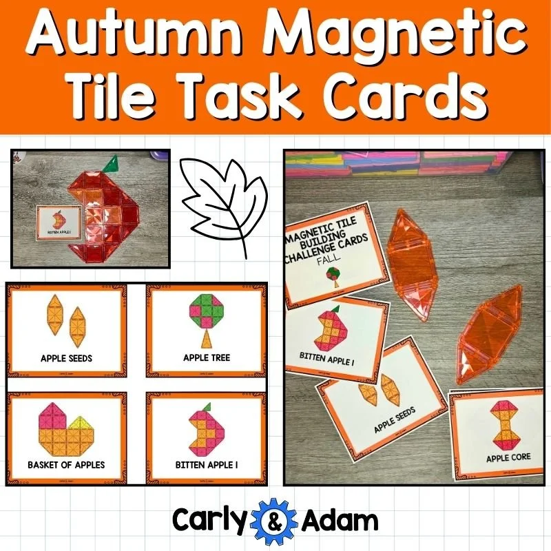 Printable Fall Magnetic Tile Cards for STEM Bins