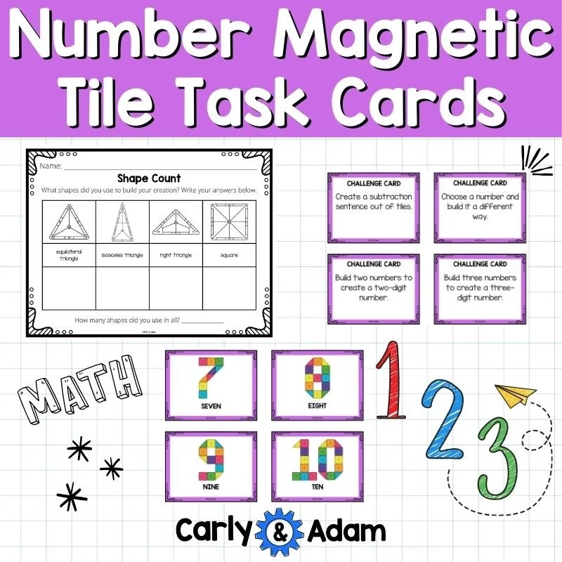 Shape Count worksheet beside number cards for seven through ten and extra extension challenge cards.