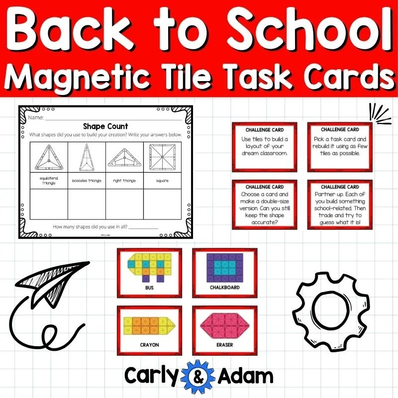 Back to School Printable Magnetic Tile Cards STEM Bins