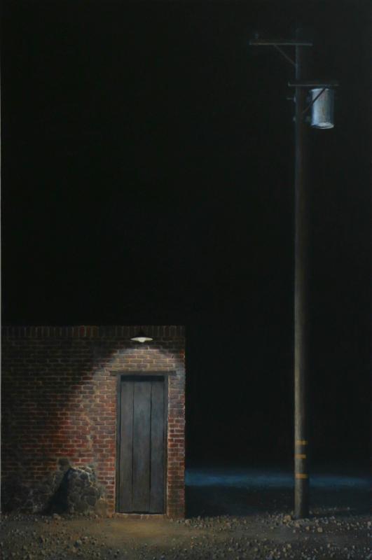 Image: "Easement" by Francis DiFronzo. Oil over watercolor and gouache on panel (38" x 25")