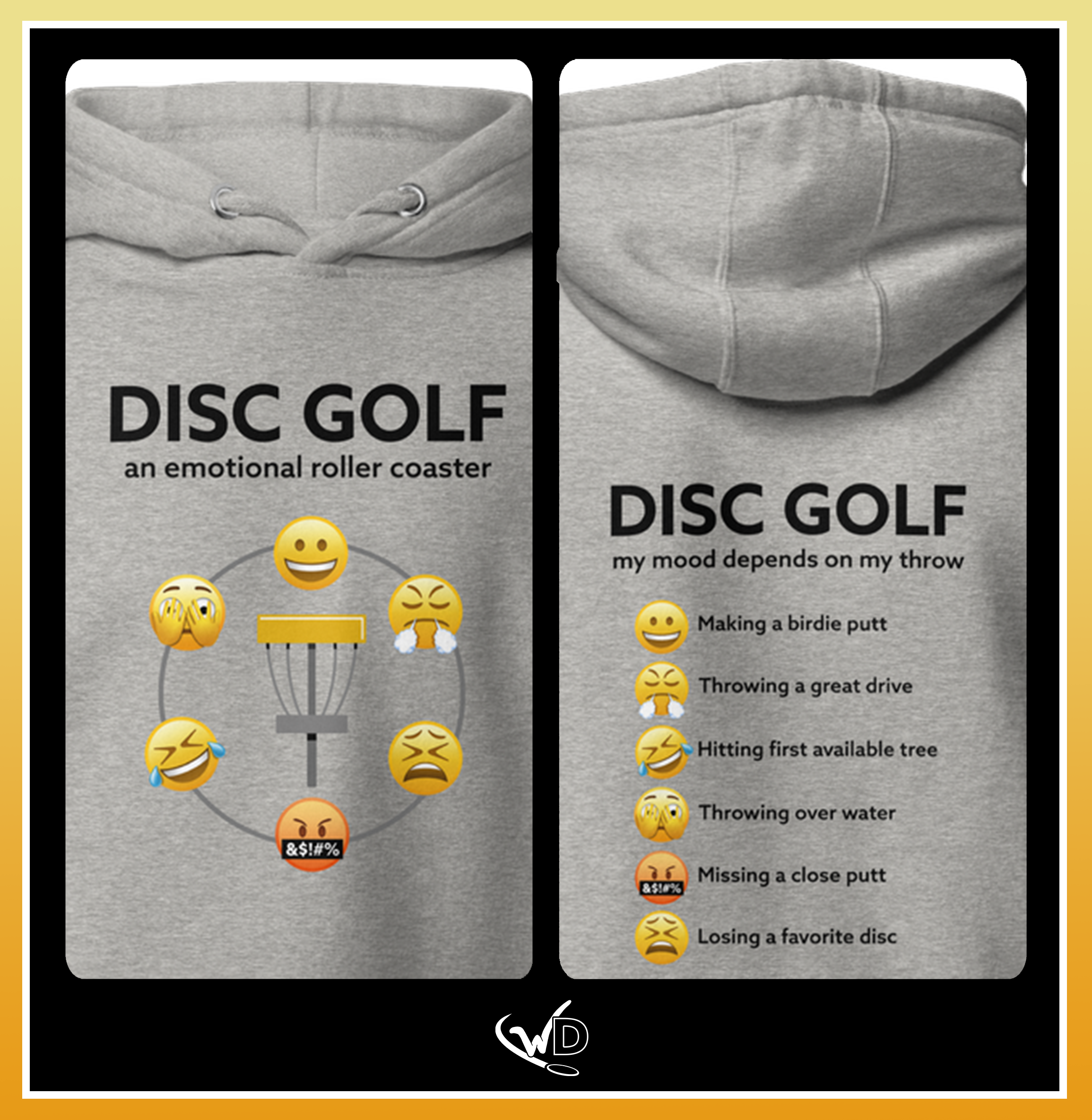 Disc Golf Emotions Front Light Hoodie Zoom.png