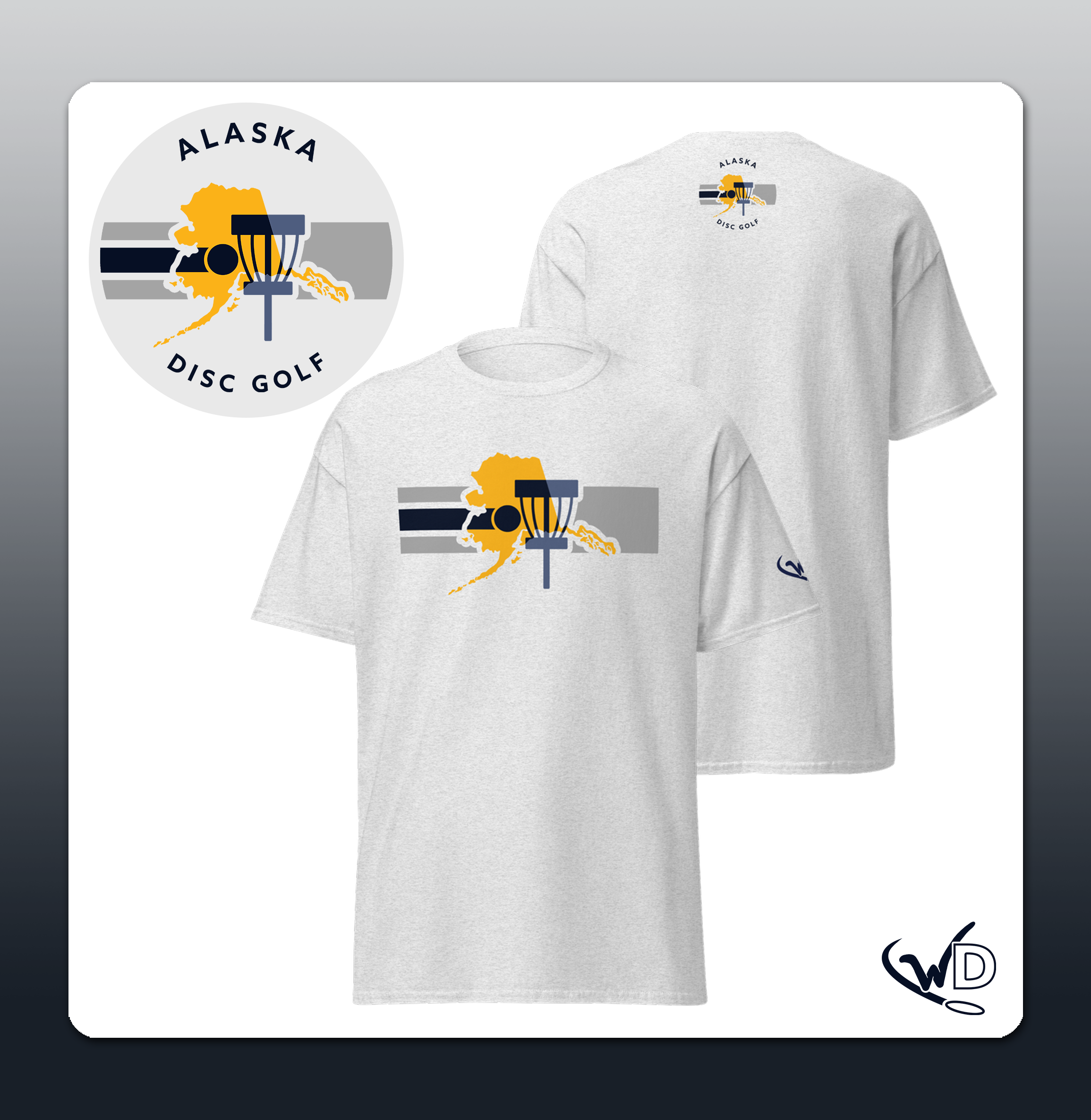 Alaska disc golf shirt - features flying disc and Alaska state shape