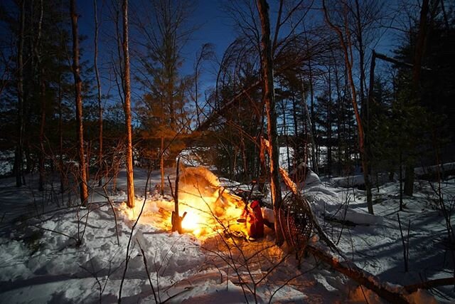From my first night solo winter camping in Kawartha Highlands.  It was only supposed to be -20c but it actually hit -30c over night and triggered an extreme cold weather warning for the area.  At that temperature trees were cracking all around me and