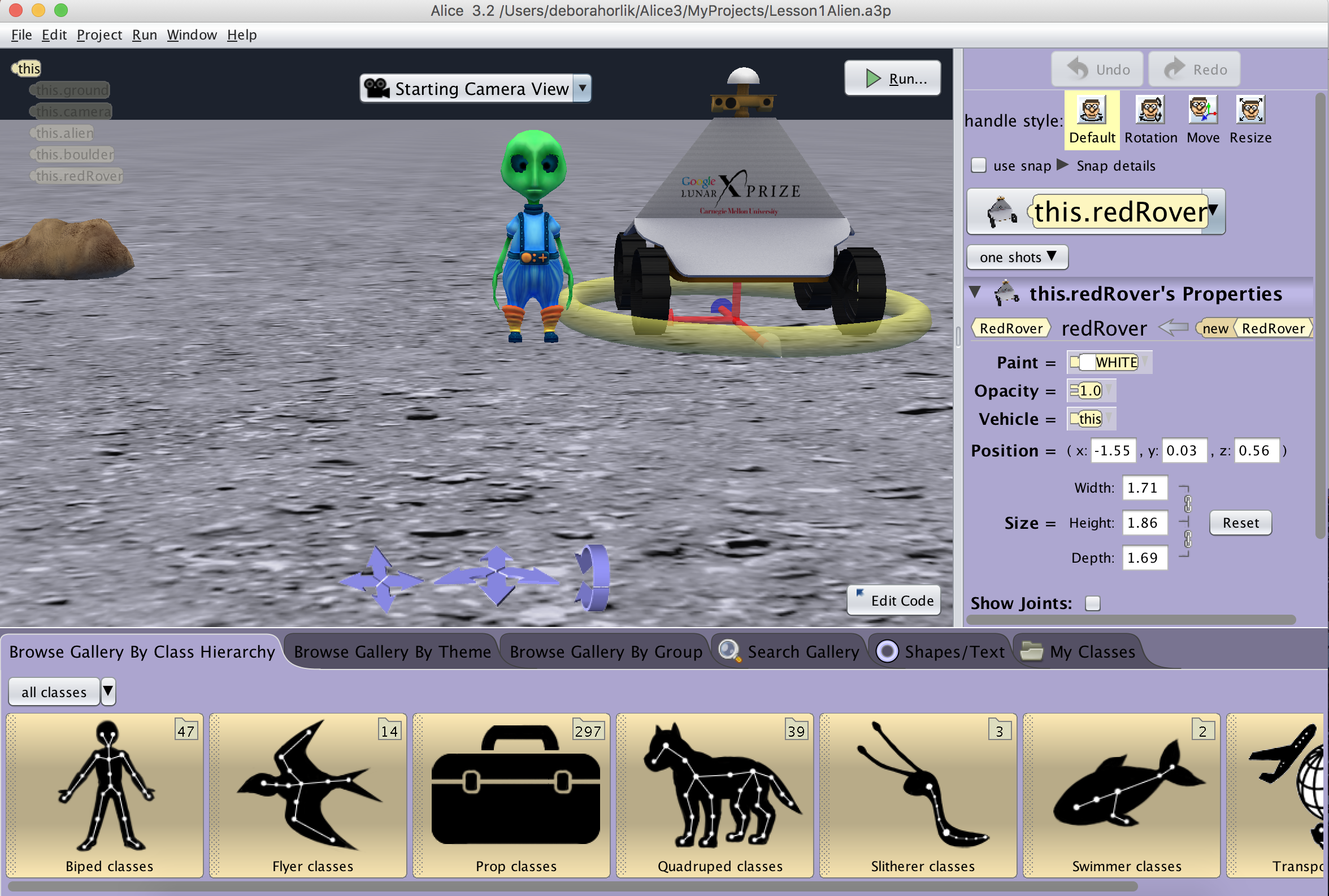 Setting up the Alien and Rover lesson - super fun!