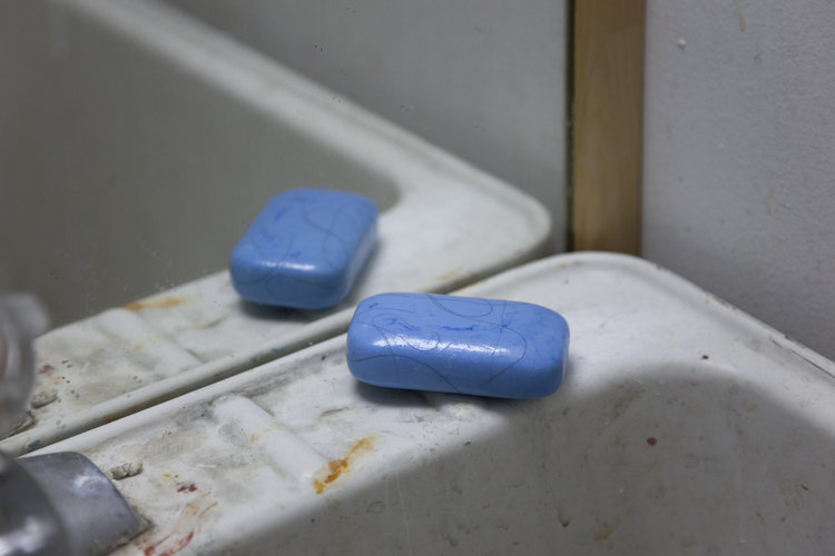   Soap (Blue)  Polyurethane and human hair 3 x 2 x 1 inches 2016 