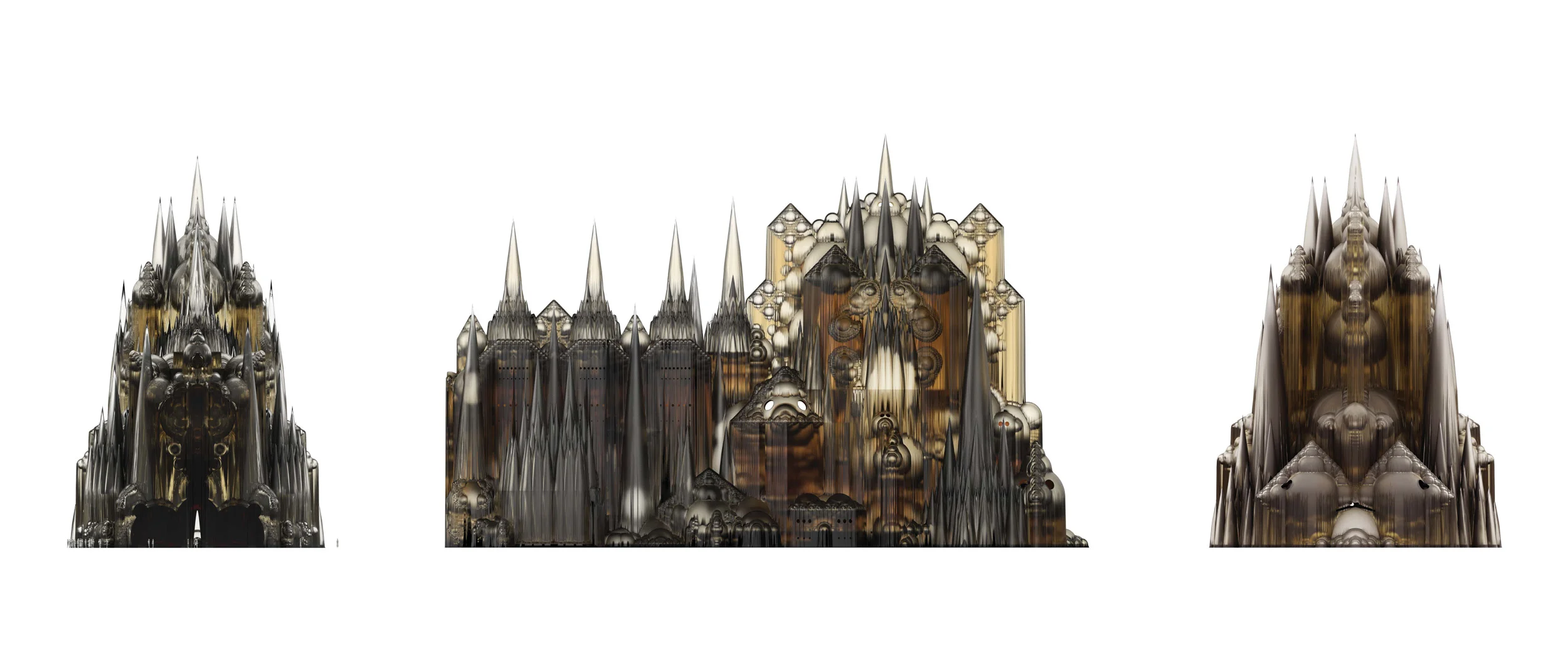  From left to right: Front Elevation, Side Elevation, Back Elevation