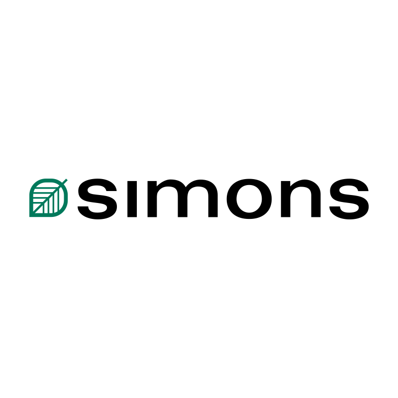 Logo with a stylized green leaf icon and the word 'simmons' in black lowercase letters.