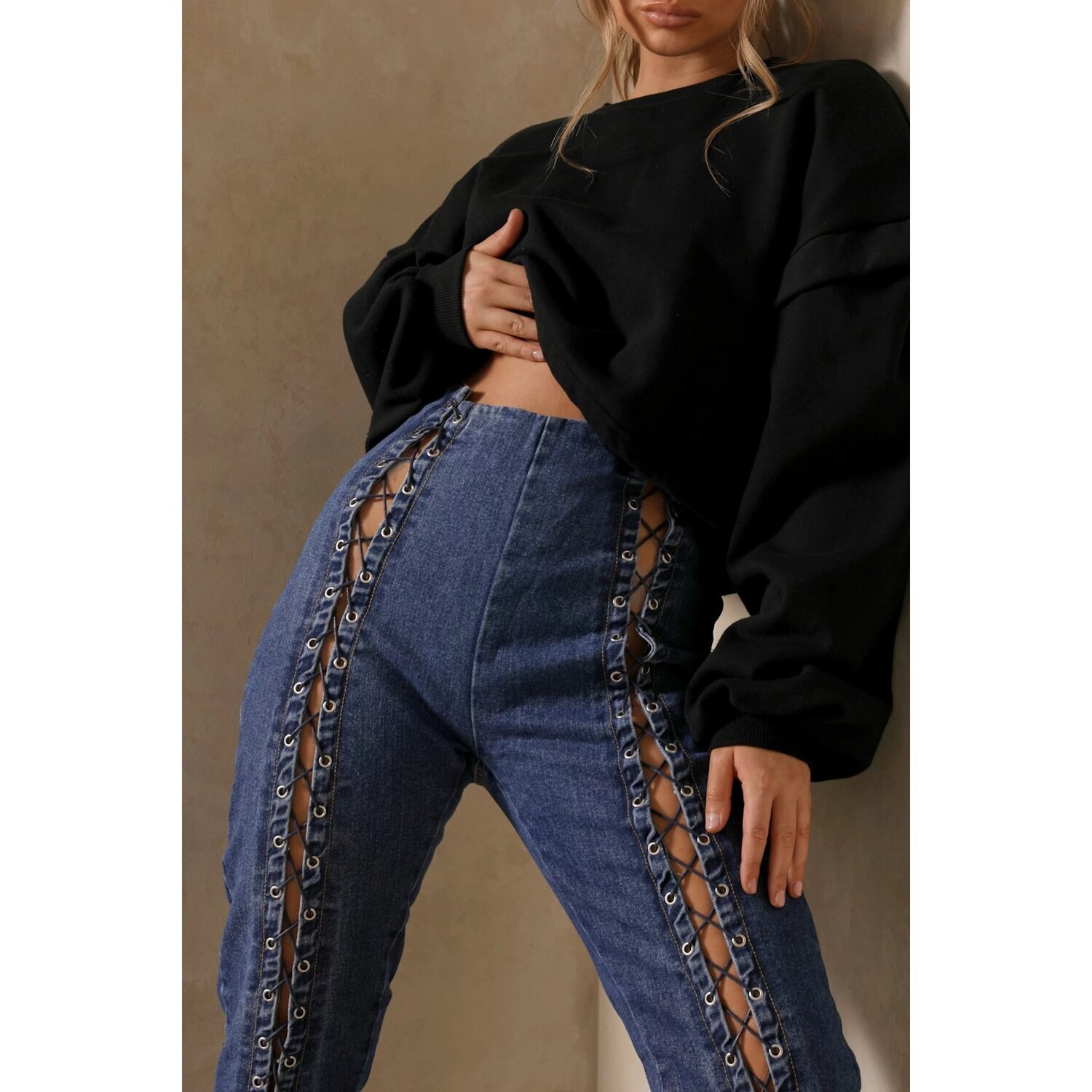 Unpublished Lace-Up Dark Wash Jeans — Soho Style Boutique