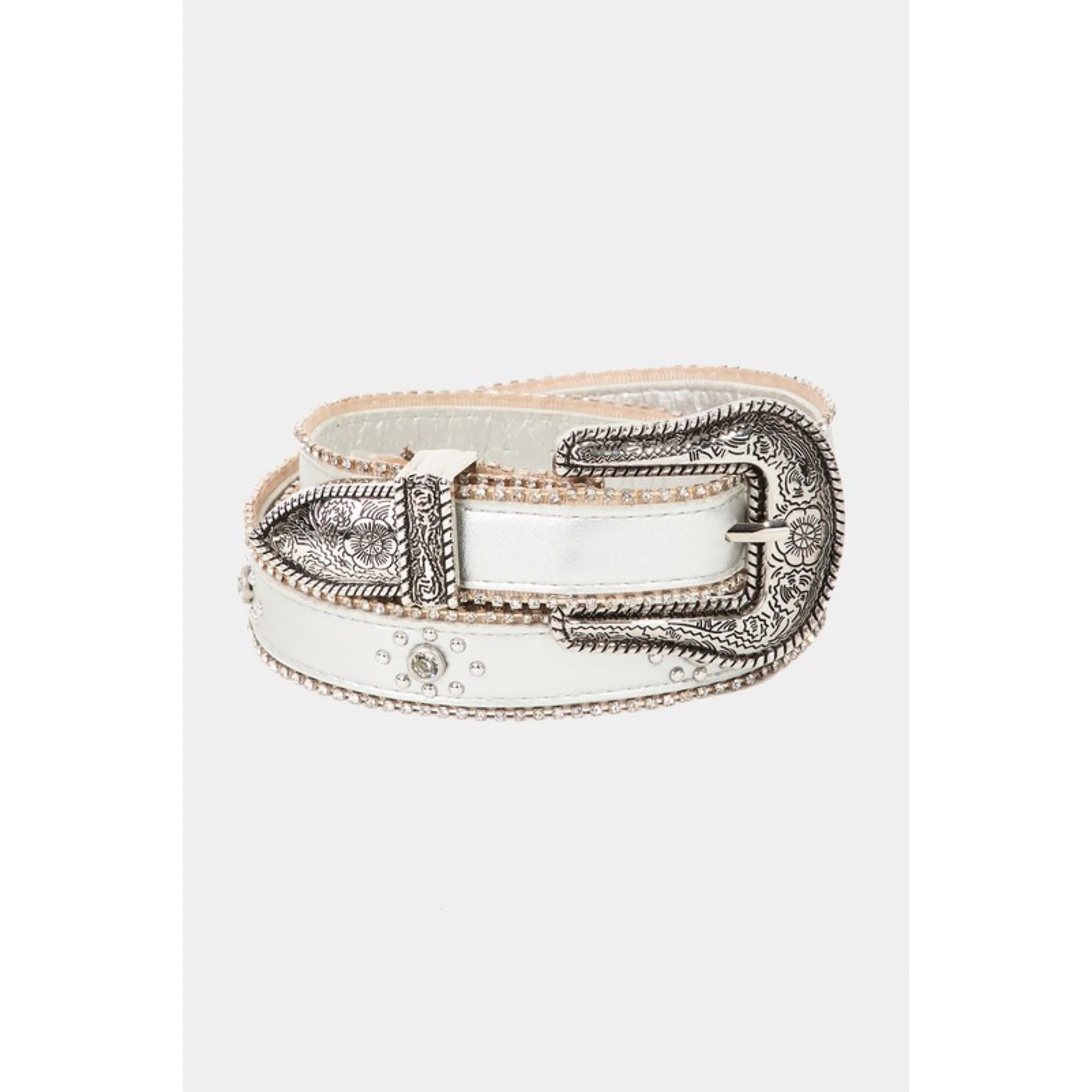 Rhinestone Studded Faux Leather Belt with Western Silver Buckle Amazon.com: Western Rhinestone Silver Studded Faux Fur  main image 2