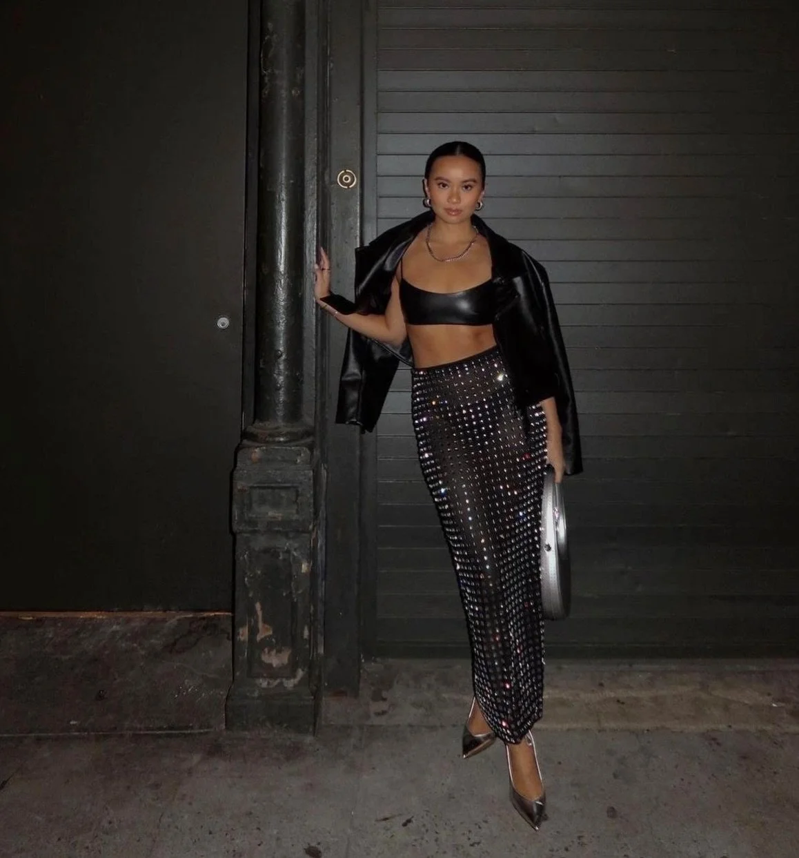 Holiday looks that don&rsquo;t miss 🖤 // GEO CRYSTAL midi skirt - online now! #linkinbio👆