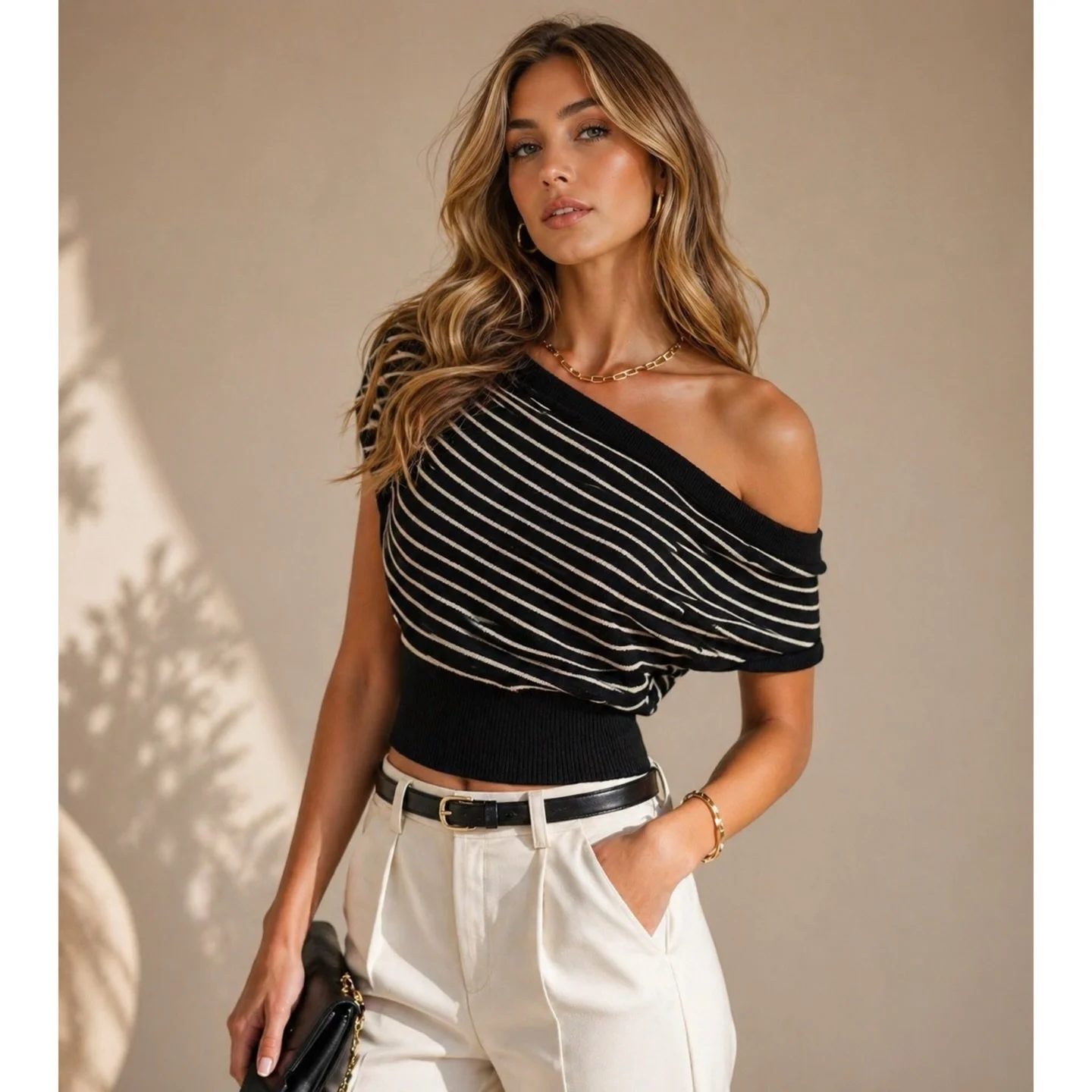 Knits you can wear year round 🖤 // EWAN off-the-shoulder knit top #linkinbio👆