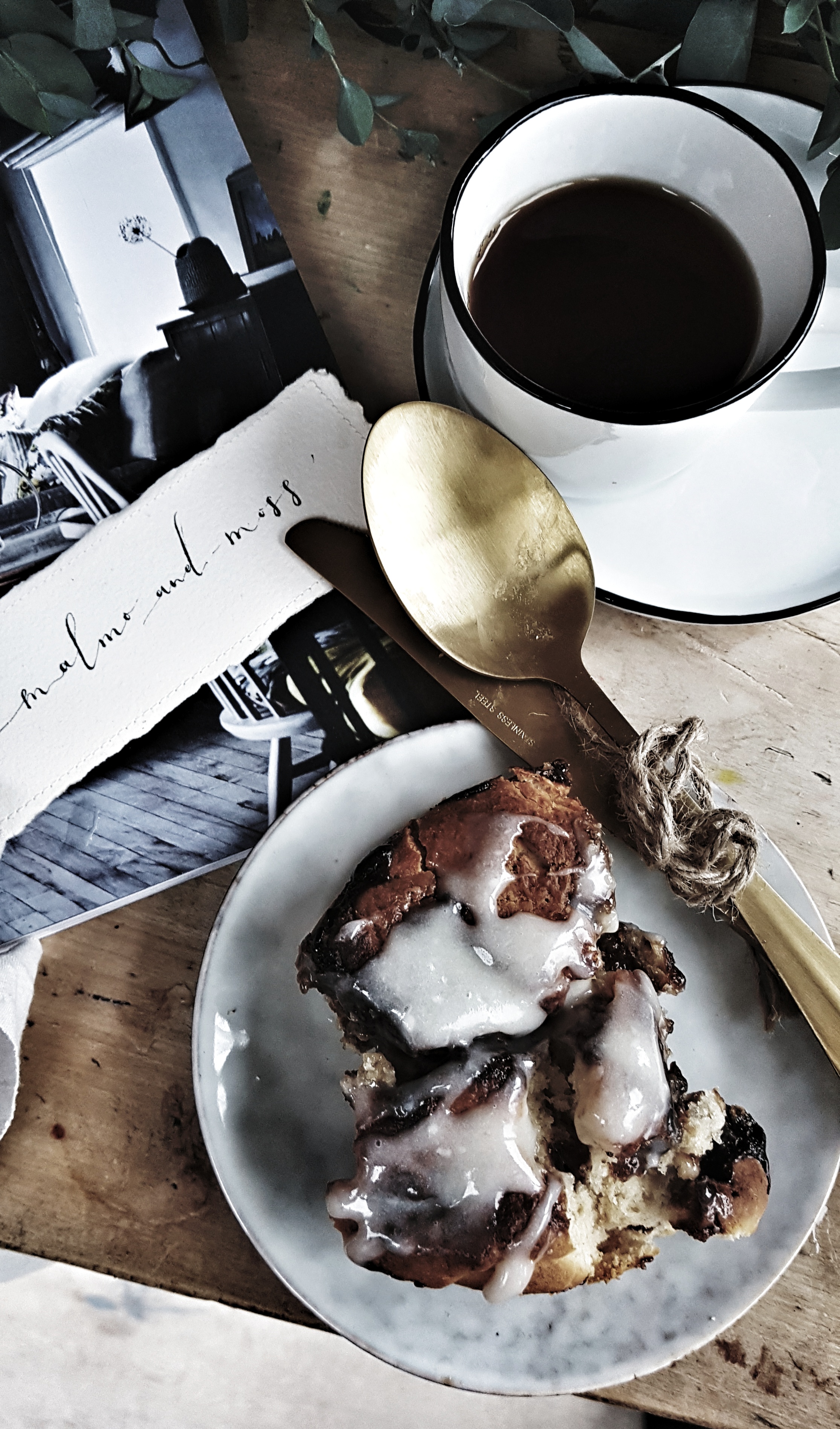 Simple Cinnamon Bun served on beautiful Broste side plates from Feather & Marble