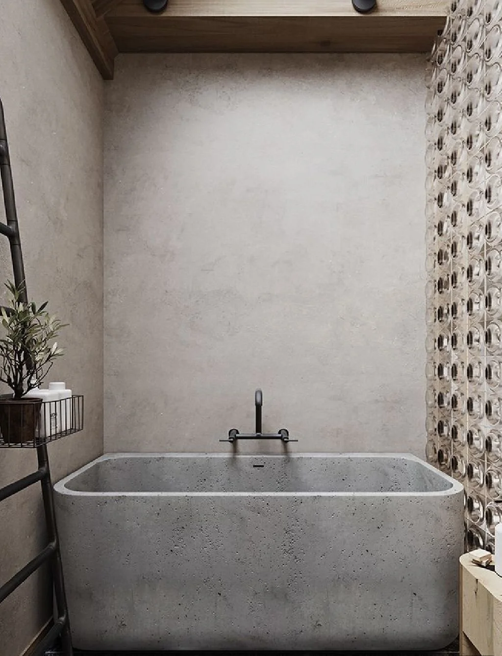 I love this concrete bath from @viaparissi but wonder if it might be a bit much in a family bathroom?