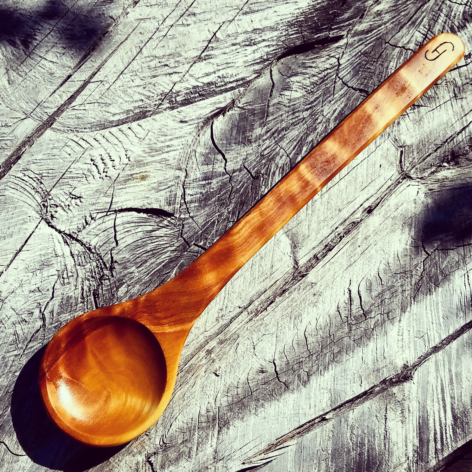 Flame Birch Cooking Spoon Beautifully figured flame birch cooking spoon. This was from the first batch I had ever worked with, as soon as it came out of the oil, I knew I had to get more. Now it is one of my favorite woods to work with.