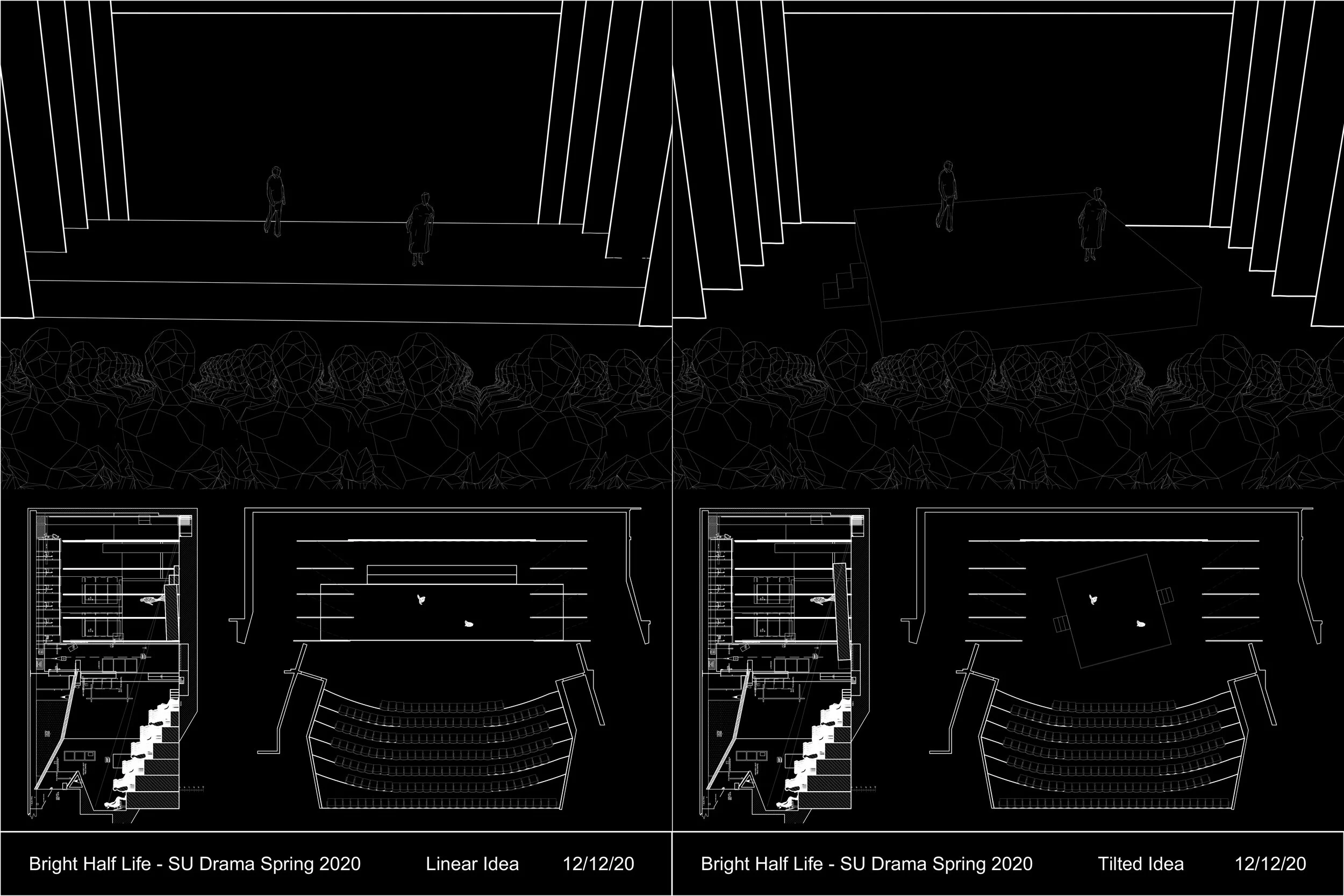 Quick composite groundplan/section/3D sketches. Loose, yet dimensionally accurate and representative.