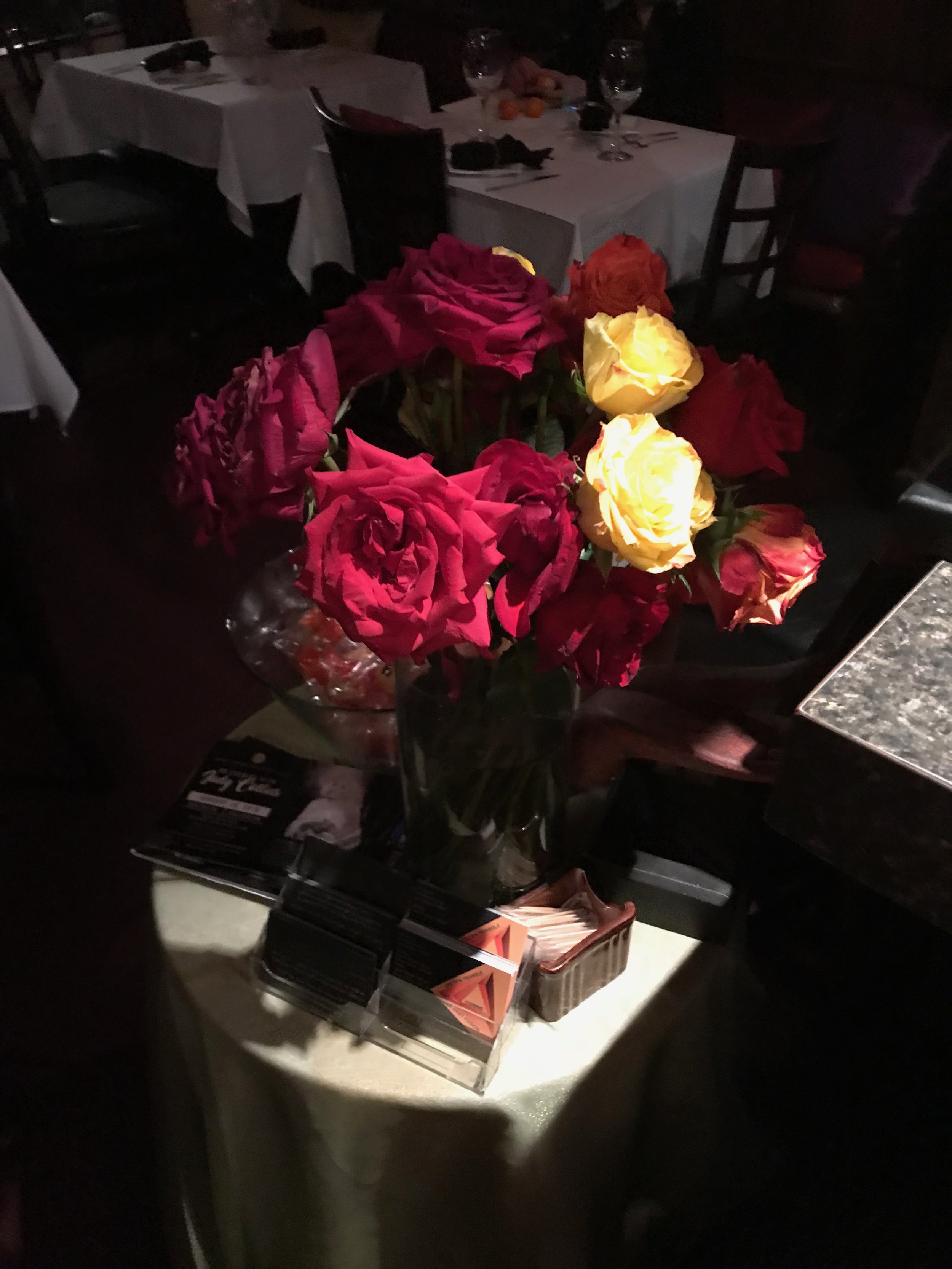 Vase of Flowers w Biz cards & Fortune cookies.jpg