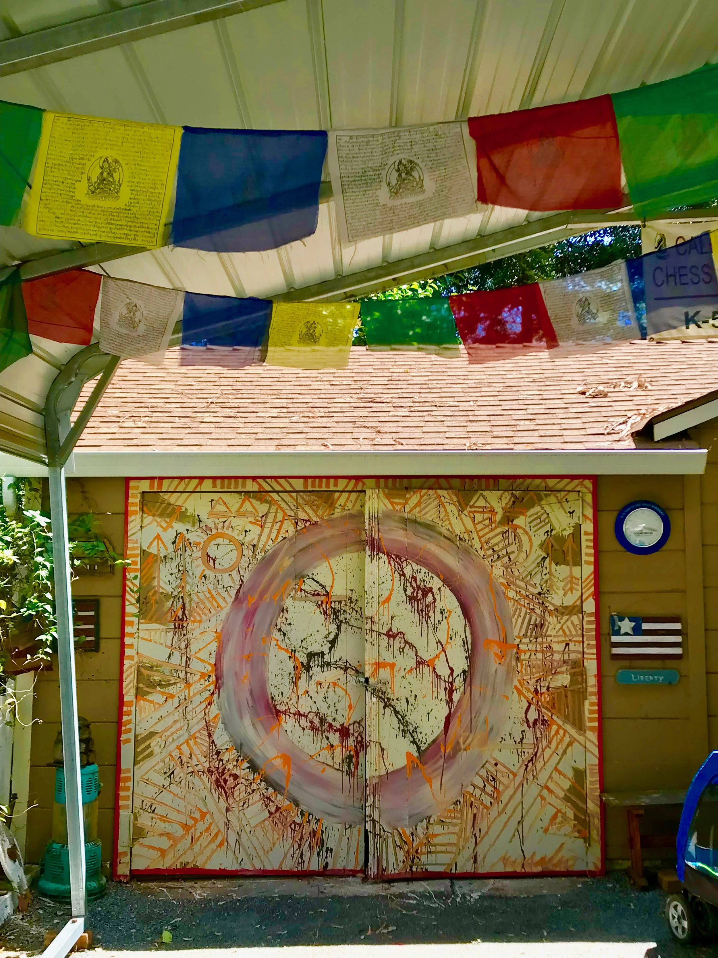 Jimi's Garage Door Painting & TIbetan flags.jpg*.jpg