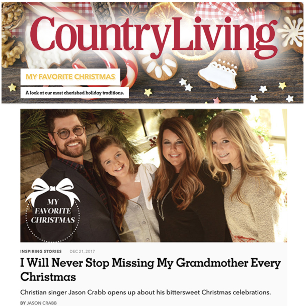 JASON CRABB SHARES CHRISTMAS MEMORIES WITH COUNTRY LIVING MAGAZINE