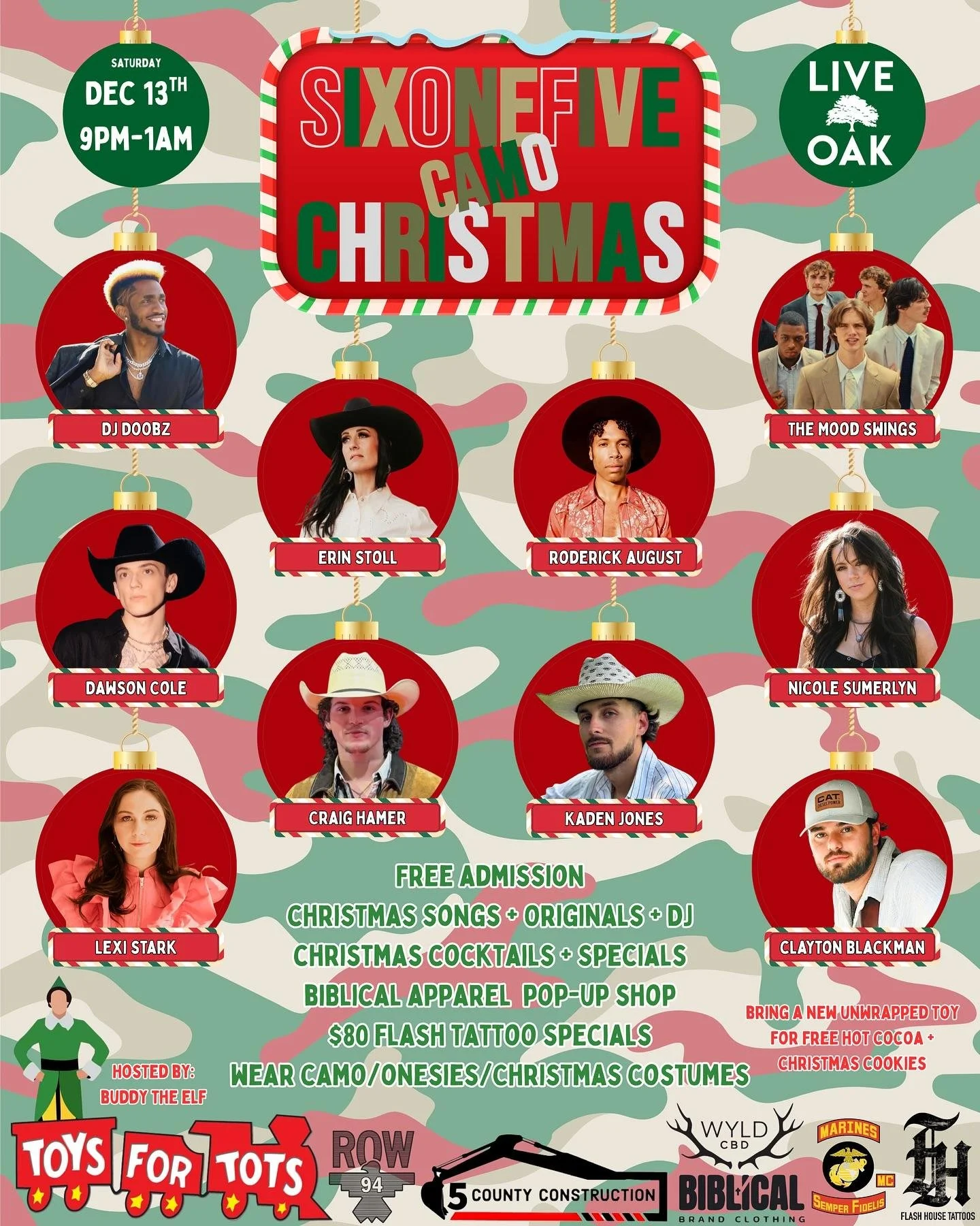SixOneFive Agency Partners with Marine Toys for Tots and Marines Motorcycle Club of Tennessee for Camo Christmas Toy Drive and Live Music Event at Live Oak