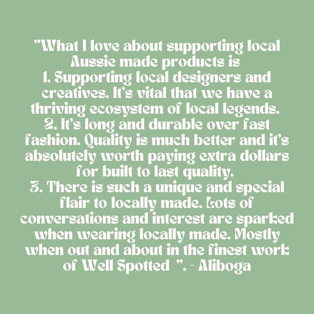 📢 I love that the community who support me, know what it truly means when you buy Well Spotted tees + totes. 

Recently I asked why supporting locally 🐨 made products like Well Spotted are important to you and this is what our supporter, Aliboga ha