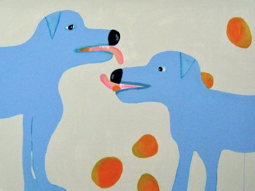 blue dogs of Mumbai eating mangoes from a cart