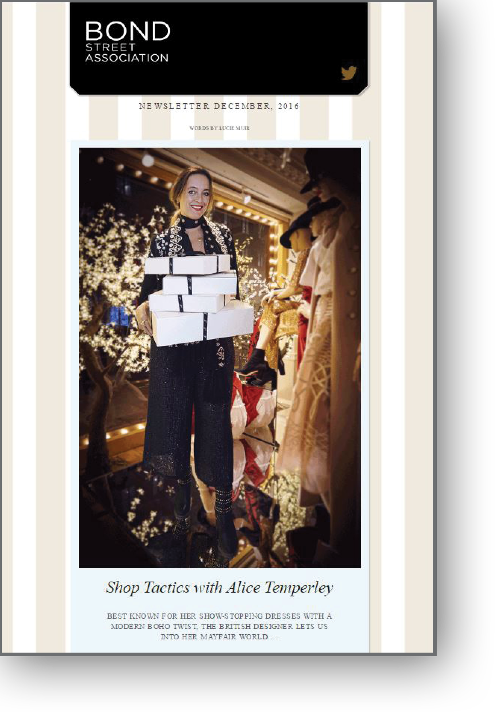 Shop tactics with Alice Temperly for the Bond Street Association Newsletter