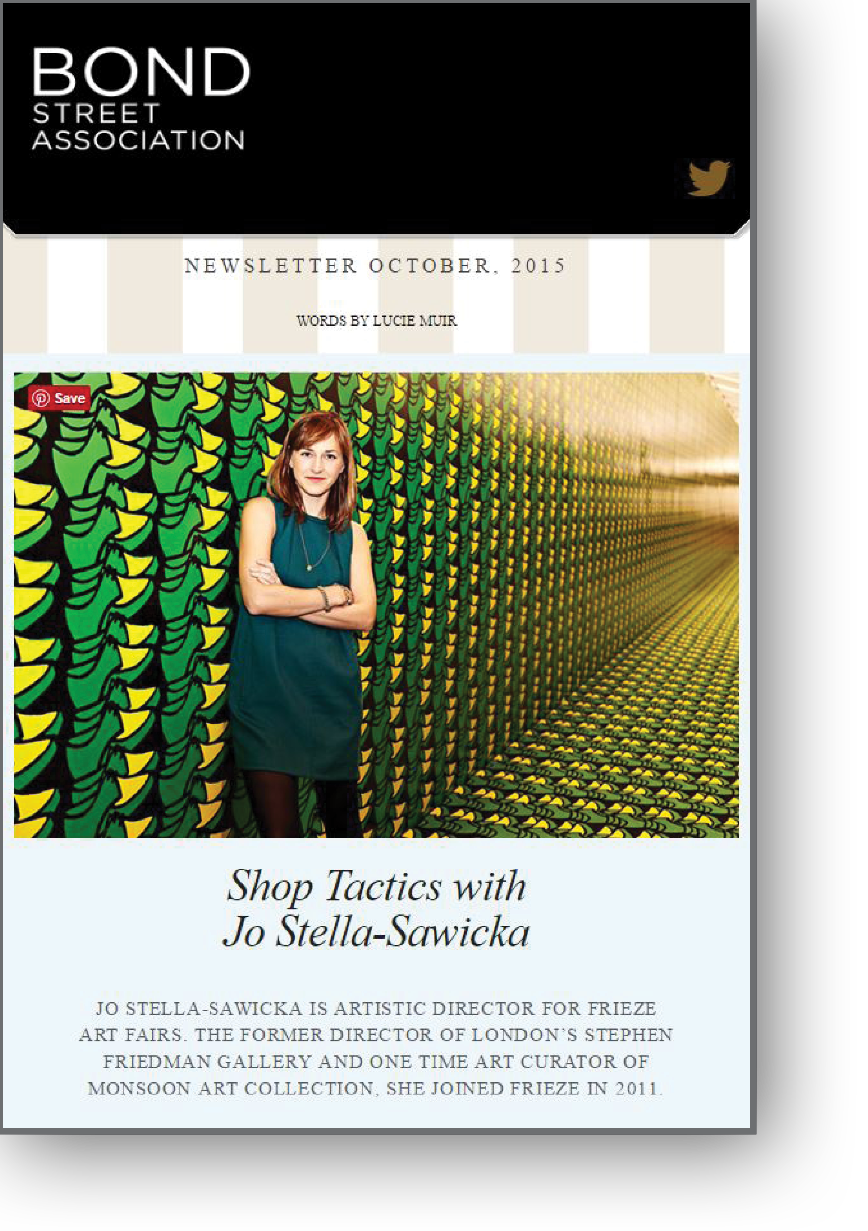 Bond Street Newsletter on Jo-Stella Sawicka